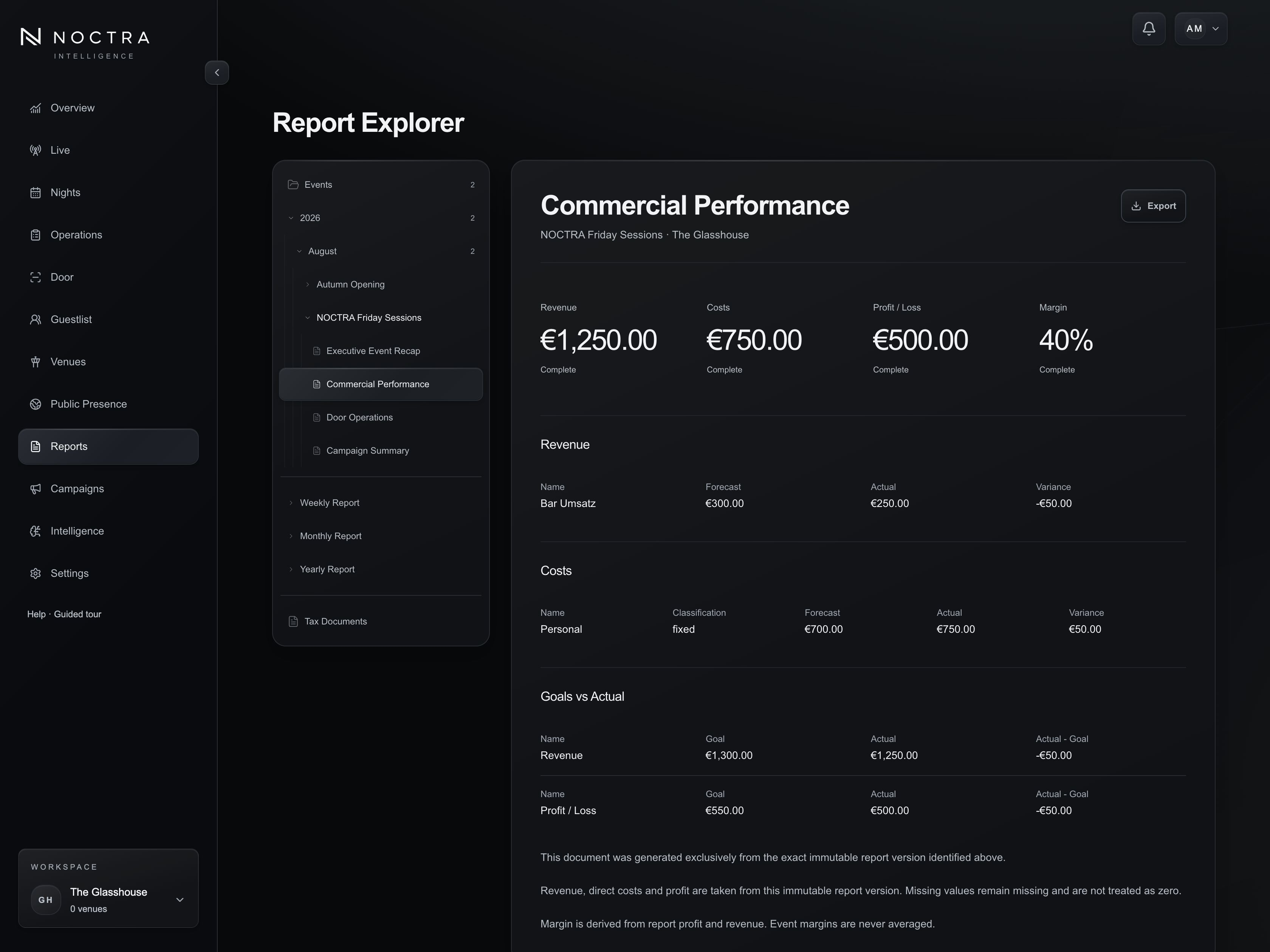 NOCTRA Reports Explorer showing organized Event and periodic reports.